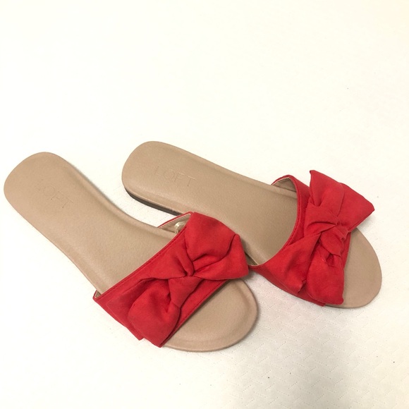 LOFT | Shoes | Nwot Loft Ann Taylor Red Bow Slide Sandals | Poshmark